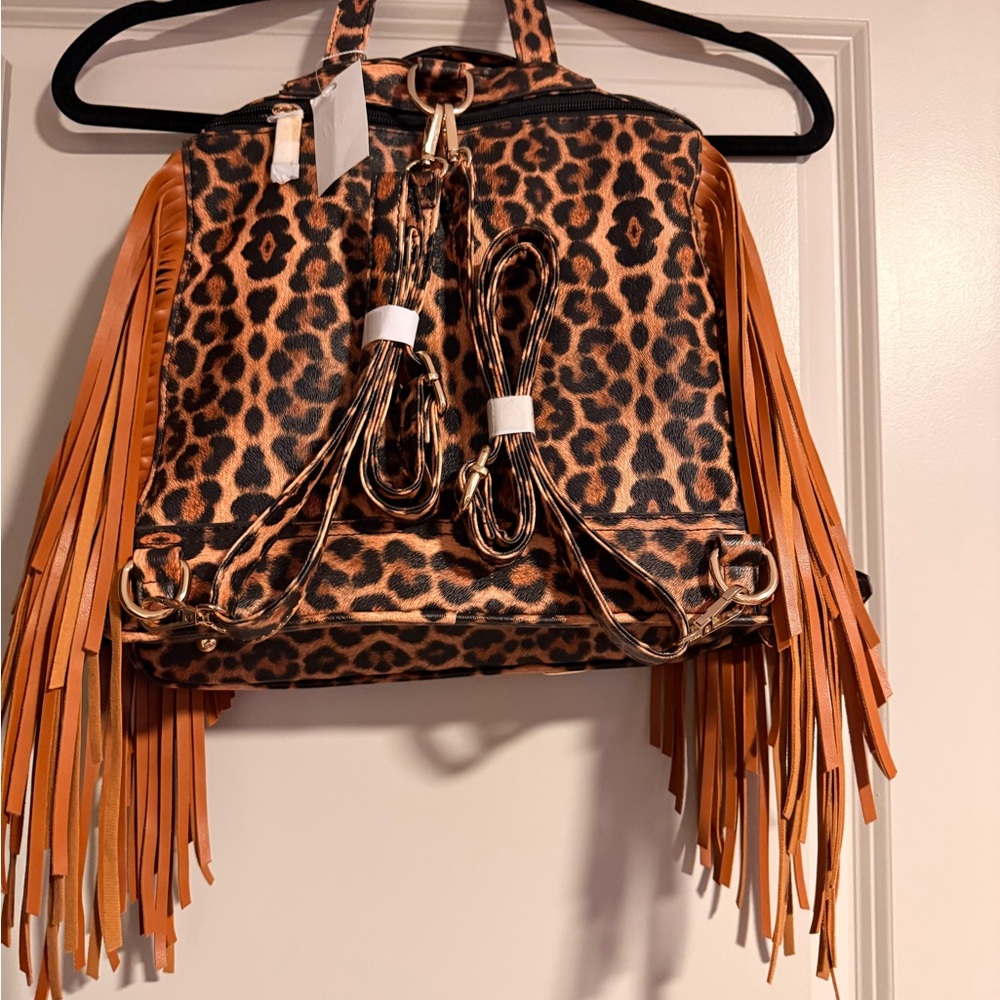 🐈NWT Vegan Leopard Backpack with Fringe🐈 - Picture 3 of 7